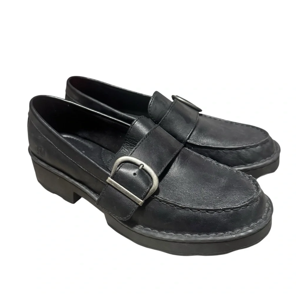 Born Contessa Platfrom Loafer Buckle Women's Black Leather Casual Shoe Size 8 - Picture 2 of 7